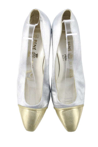 Rene Mancini Womens Leather Color Block Metallic Pump High Heels Silver Size 7