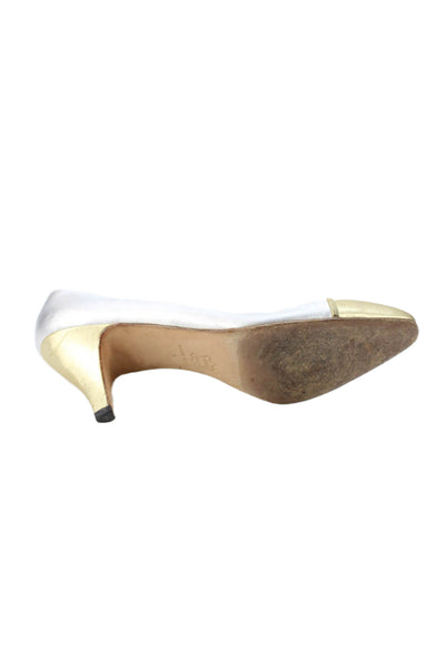 Rene Mancini Womens Leather Color Block Metallic Pump High Heels Silver Size 7
