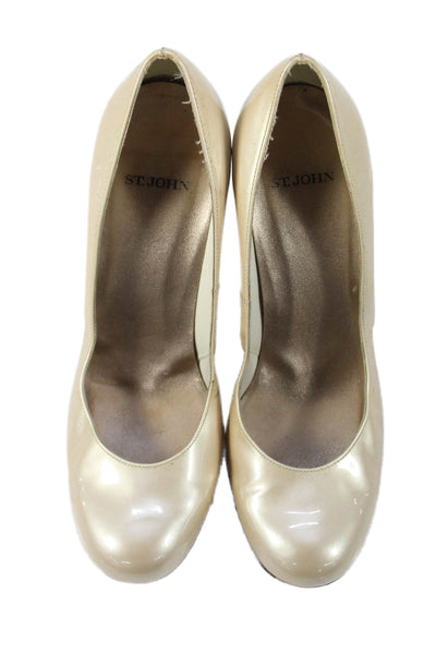 St. John Womens Patent Leather Slip-On Pump High Heels Beige Size 7.5