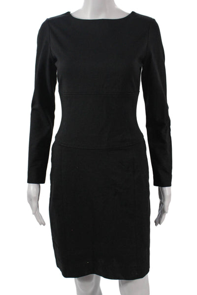 Carlisle Womens Sheath Dress Black Viscose Boat Neck Long Sleeve Size 2