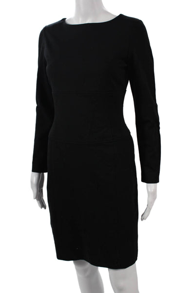 Carlisle Womens Sheath Dress Black Viscose Boat Neck Long Sleeve Size 2