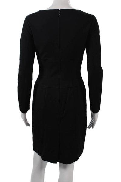 Carlisle Womens Sheath Dress Black Viscose Boat Neck Long Sleeve Size 2