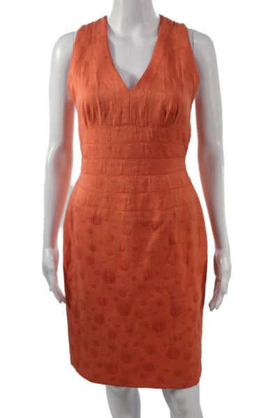 Kay Unger Womens Sheath Dress Orange V Neck Sleeveless Geometric Zip Size 2
