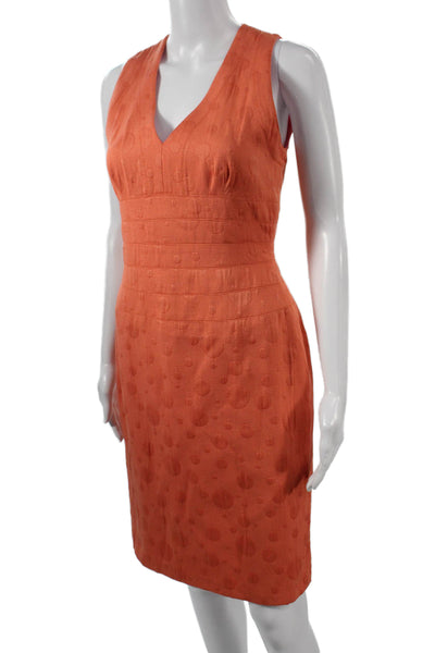 Kay Unger Womens Sheath Dress Orange V Neck Sleeveless Geometric Zip Size 2