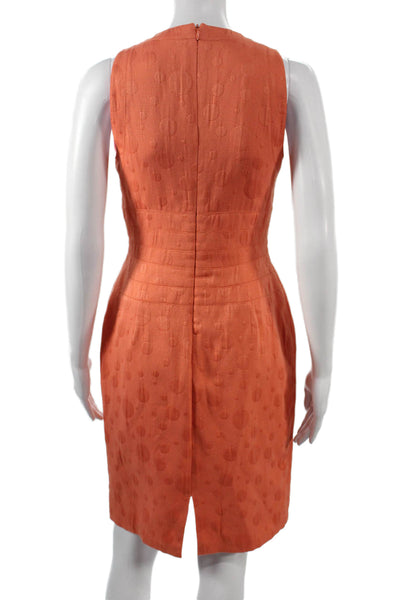 Kay Unger Womens Sheath Dress Orange V Neck Sleeveless Geometric Zip Size 2