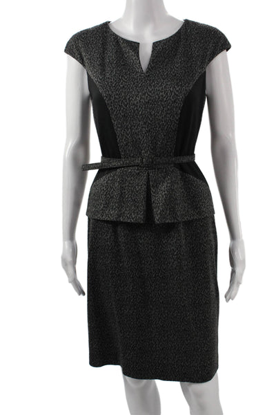 David Meister Women Sheath Dress Gray V-Neck Short Sleeve Size 4