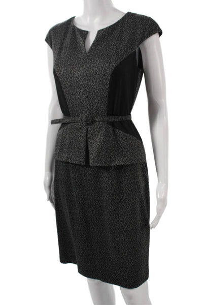 David Meister Women Sheath Dress Gray V-Neck Short Sleeve Size 4