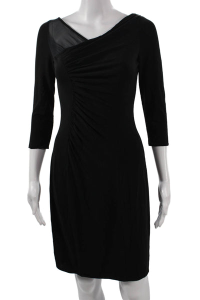 Kay Unger Women Sheath Dress Black V-Neck 3/4 Sleeve Acetate Size 2