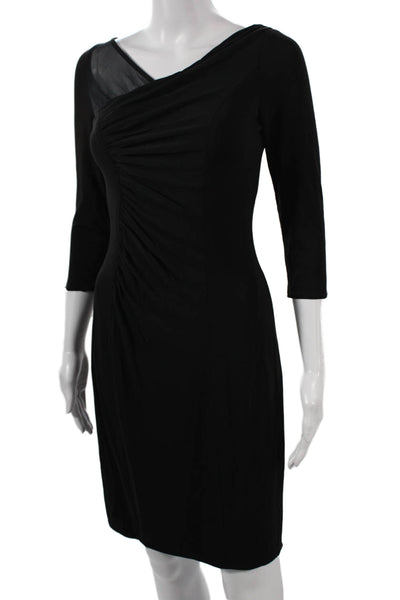 Kay Unger Women Sheath Dress Black V-Neck 3/4 Sleeve Acetate Size 2