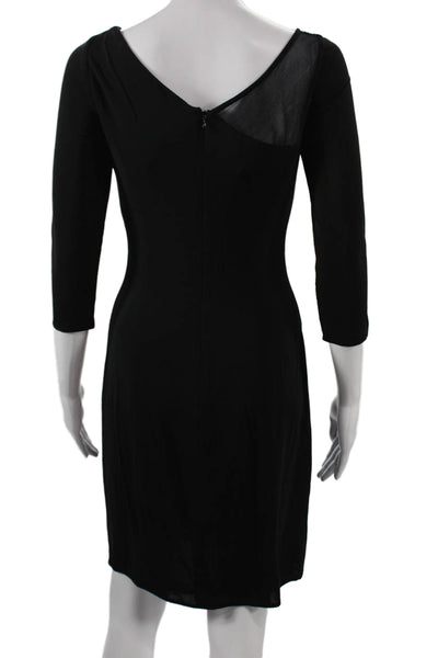 Kay Unger Women Sheath Dress Black V-Neck 3/4 Sleeve Acetate Size 2