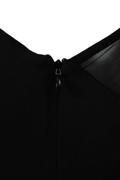 Kay Unger Women Sheath Dress Black V-Neck 3/4 Sleeve Acetate Size 2