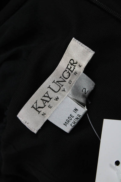Kay Unger Women Sheath Dress Black V-Neck 3/4 Sleeve Acetate Size 2