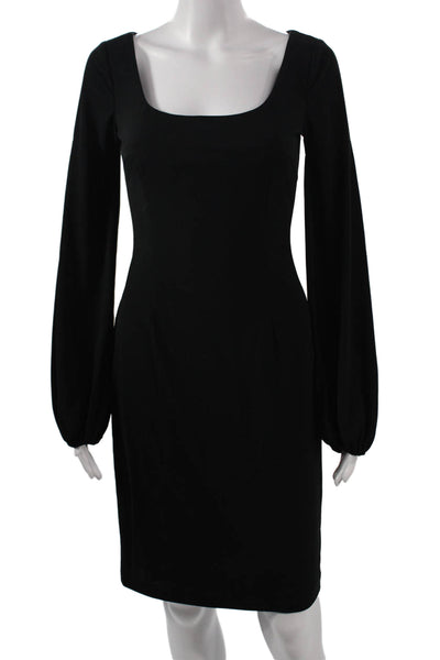 David Meister Women Sheath Dress Black Square Neck Long Sleeve Size 2