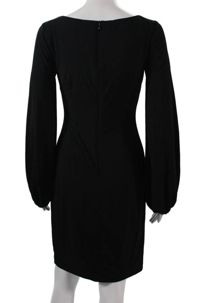David Meister Women Sheath Dress Black Square Neck Long Sleeve Size 2