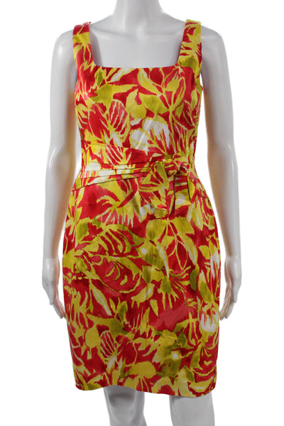 Lauren Ralph Lauren Women Red Floral Sheath Dress Square Neck Sleeveless Size 4P