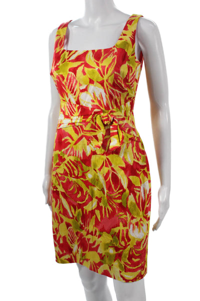 Lauren Ralph Lauren Women Red Floral Sheath Dress Square Neck Sleeveless Size 4P