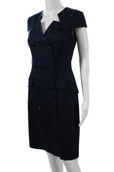 David Meister Women Sheath Dress Blue V-Neck Short Sleeve Knee Length Size 2