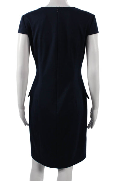 David Meister Women Sheath Dress Blue V-Neck Short Sleeve Knee Length Size 2