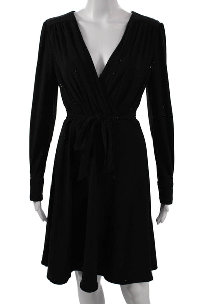 DKNY Womens Wrap Dress Black V-Neck Long Sleeve Short Size 4