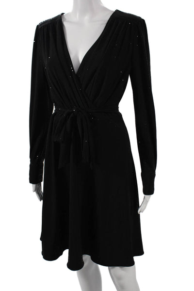DKNY Womens Wrap Dress Black V-Neck Long Sleeve Short Size 4