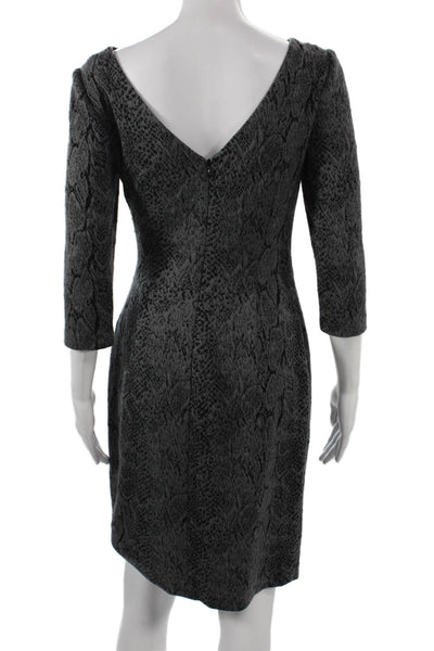 Kay Unger Women Sheath Dress Gray Animal Print Boat Neck 3/4 Sleeve Zip Size 2