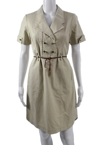 Etcetera Womens Shirt Dress Beige Short Sleeve Button Knee Size 4