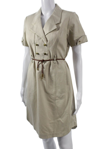 Etcetera Womens Shirt Dress Beige Short Sleeve Button Knee Size 4