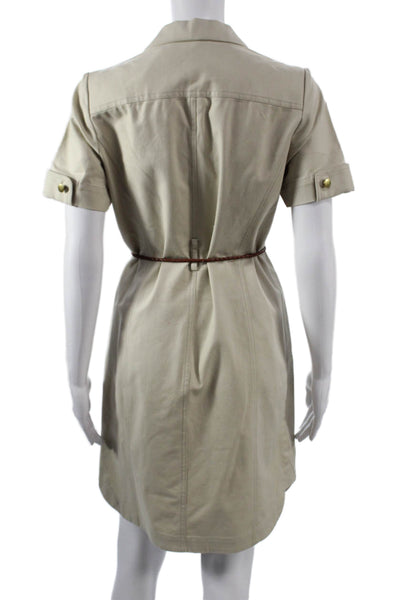 Etcetera Womens Shirt Dress Beige Short Sleeve Button Knee Size 4