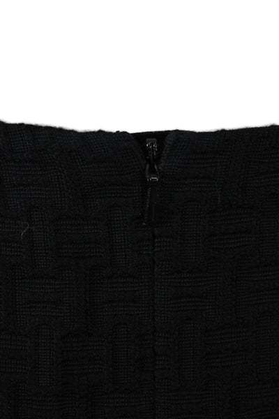 Etcetera Womens Straight Pencil Skirt Black Geometric Cotton Viscose Zip Size 2