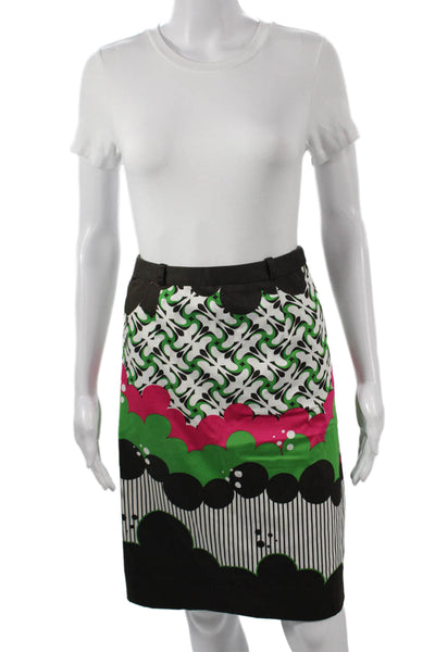 Etcetera Women Straight Pencil Skirt Multicolor Geometric Cotton Zip Size 2