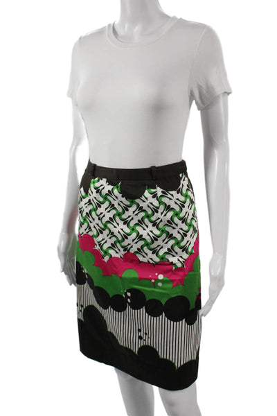 Etcetera Women Straight Pencil Skirt Multicolor Geometric Cotton Zip Size 2