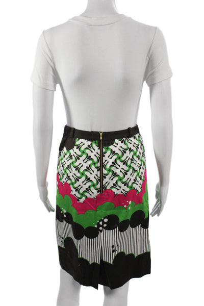 Etcetera Women Straight Pencil Skirt Multicolor Geometric Cotton Zip Size 2