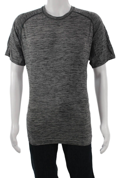 Lululemon Mens Basic Striped Gray Nylon Crew Neck Short Sleeve T-Shirt Size XL