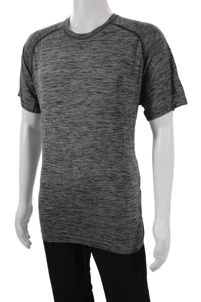Lululemon Mens Basic Striped Gray Nylon Crew Neck Short Sleeve T-Shirt Size XL
