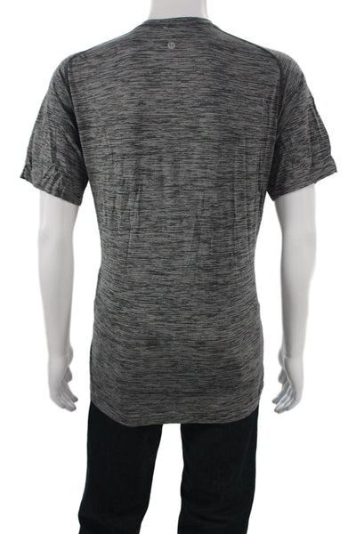 Lululemon Mens Basic Striped Gray Nylon Crew Neck Short Sleeve T-Shirt Size XL