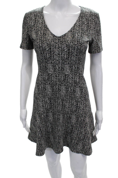 Theory Womens Fit & Flare Dress Black Cotton V-Neck Short Sleeve Zip Size 2