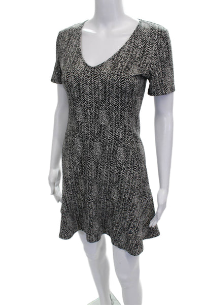Theory Womens Fit & Flare Dress Black Cotton V-Neck Short Sleeve Zip Size 2