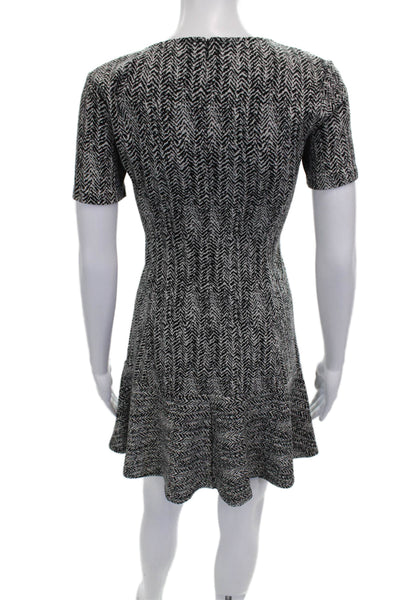 Theory Womens Fit & Flare Dress Black Cotton V-Neck Short Sleeve Zip Size 2