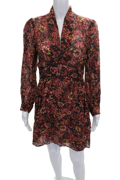 Ba&Sh Womens Fit & Flare Dress Multicolor Viscose V-Neck Long Sleeve Zip Size 1