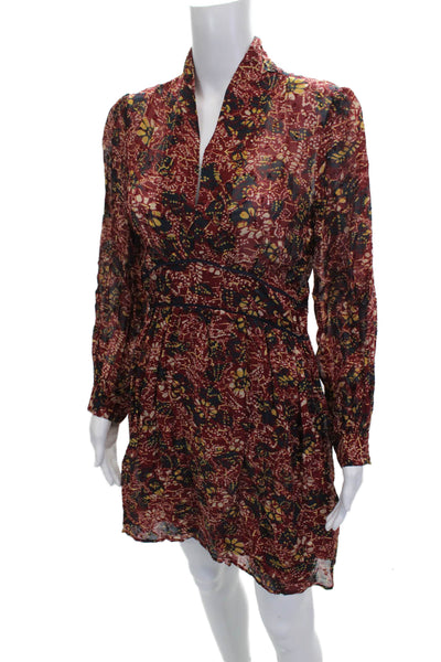 Ba&Sh Womens Fit & Flare Dress Multicolor Viscose V-Neck Long Sleeve Zip Size 1