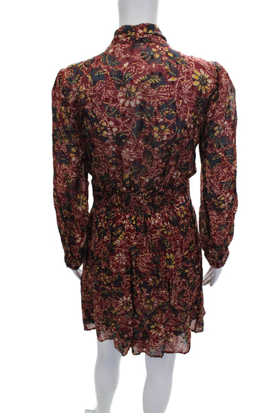 Ba&Sh Womens Fit & Flare Dress Multicolor Viscose V-Neck Long Sleeve Zip Size 1