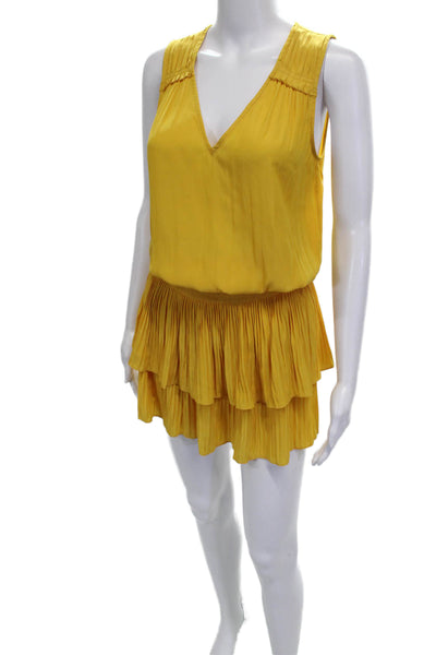 Ramy Brook Women Mini Dress Yellow Sleeveless V-Neck Polyester Size XS