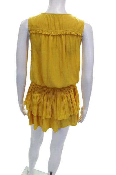 Ramy Brook Women Mini Dress Yellow Sleeveless V-Neck Polyester Size XS