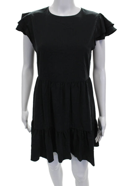 Alice + Olivia Womens Black Trapeze Swing Short Sleeve Dress Size 2