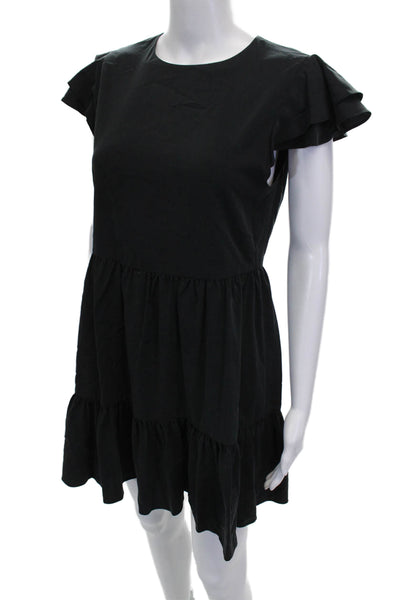 Alice + Olivia Womens Black Trapeze Swing Short Sleeve Dress Size 2