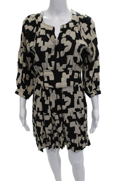 Ba&Sh Women Fit & Flare Dress Black Viscose V-Neck 3/4 Sleeve Short Size 1