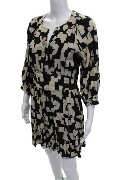 Ba&Sh Women Fit & Flare Dress Black Viscose V-Neck 3/4 Sleeve Short Size 1