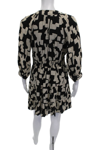 Ba&Sh Women Fit & Flare Dress Black Viscose V-Neck 3/4 Sleeve Short Size 1