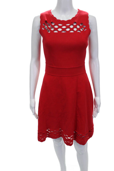 Milly Womens Fit & Flare Dress Red Sleeveless Round Neck Short Pullover Size S