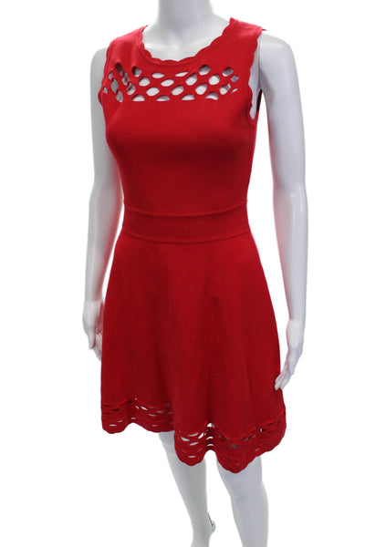 Milly Womens Fit & Flare Dress Red Sleeveless Round Neck Short Pullover Size S